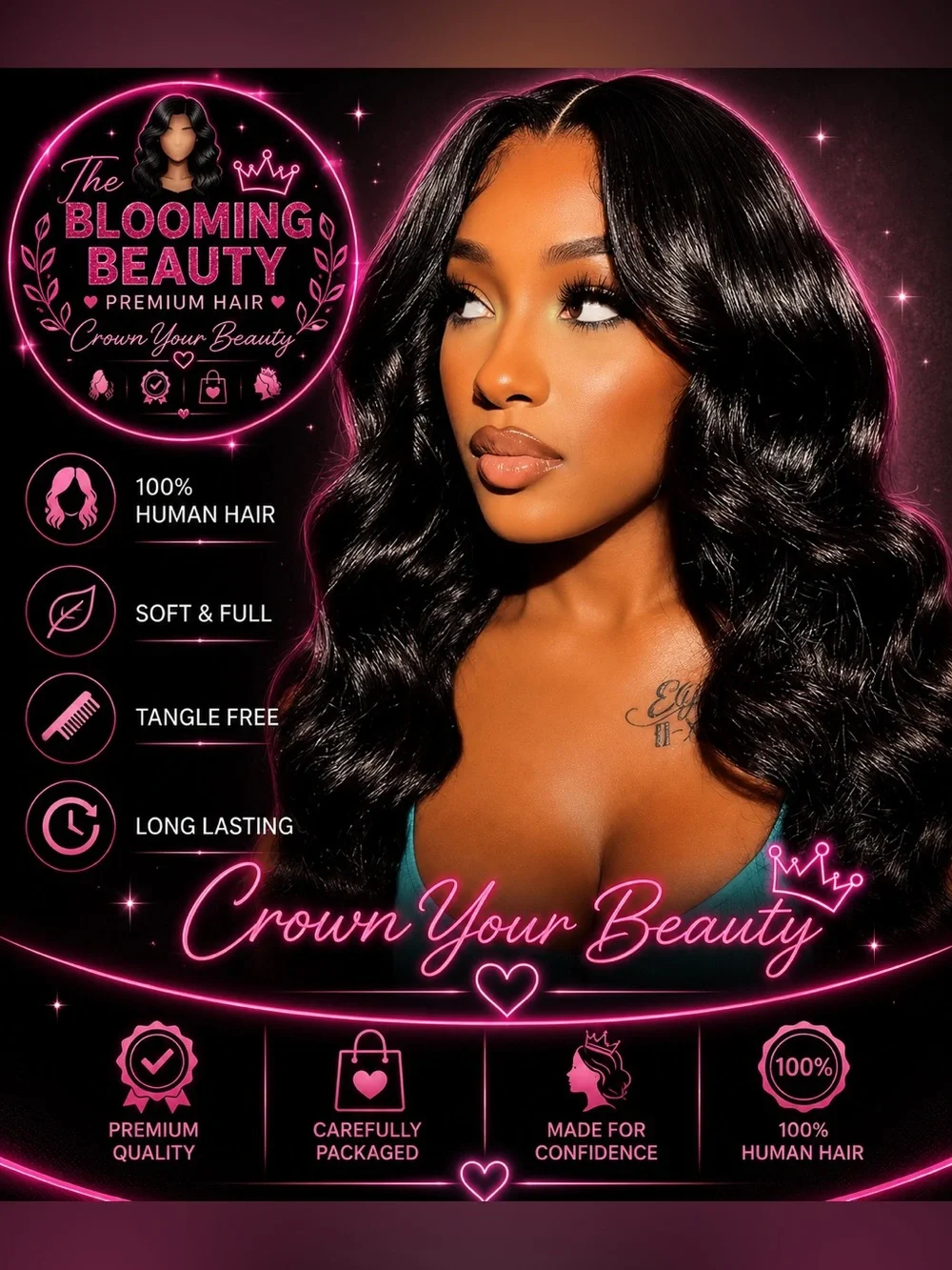 Premium Black Human Hair Wig - Soft & Full